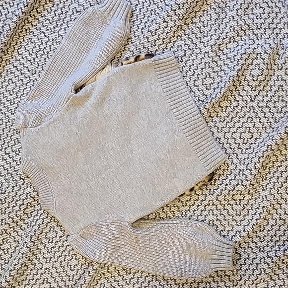 Crewcut Faux Leopard Fur Grey Sweater with Zip Front Size 2 - Picture 4 of 4